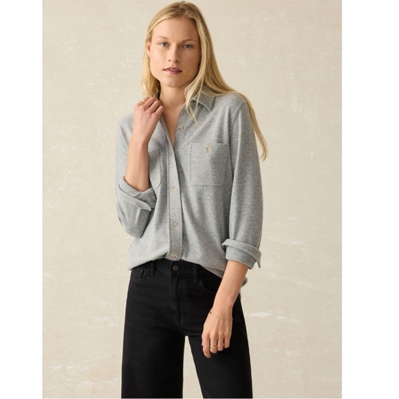 Faherty Legend Sweater Shirt Heathered Grey Twill Womens Button Down Top Sz S - Picture 1 of 14
